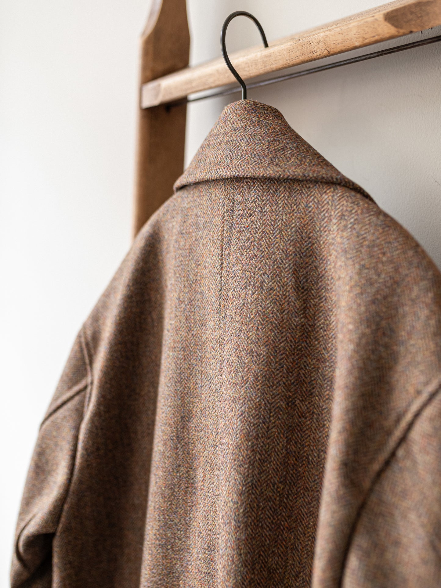 Long Peacoat / Brown Herringbone Tweed