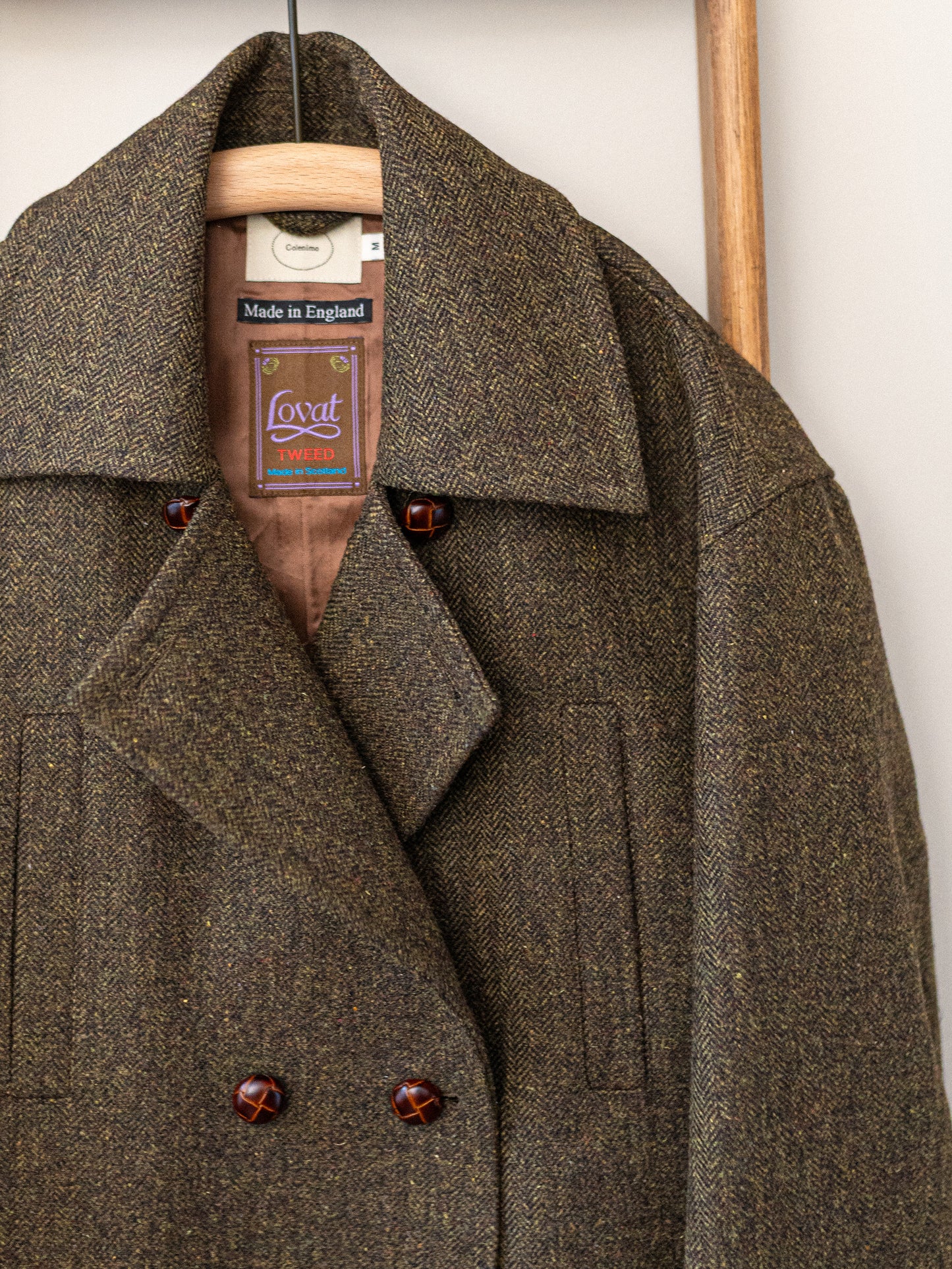 Long Peacoat / Khaki Herringbone Tweed