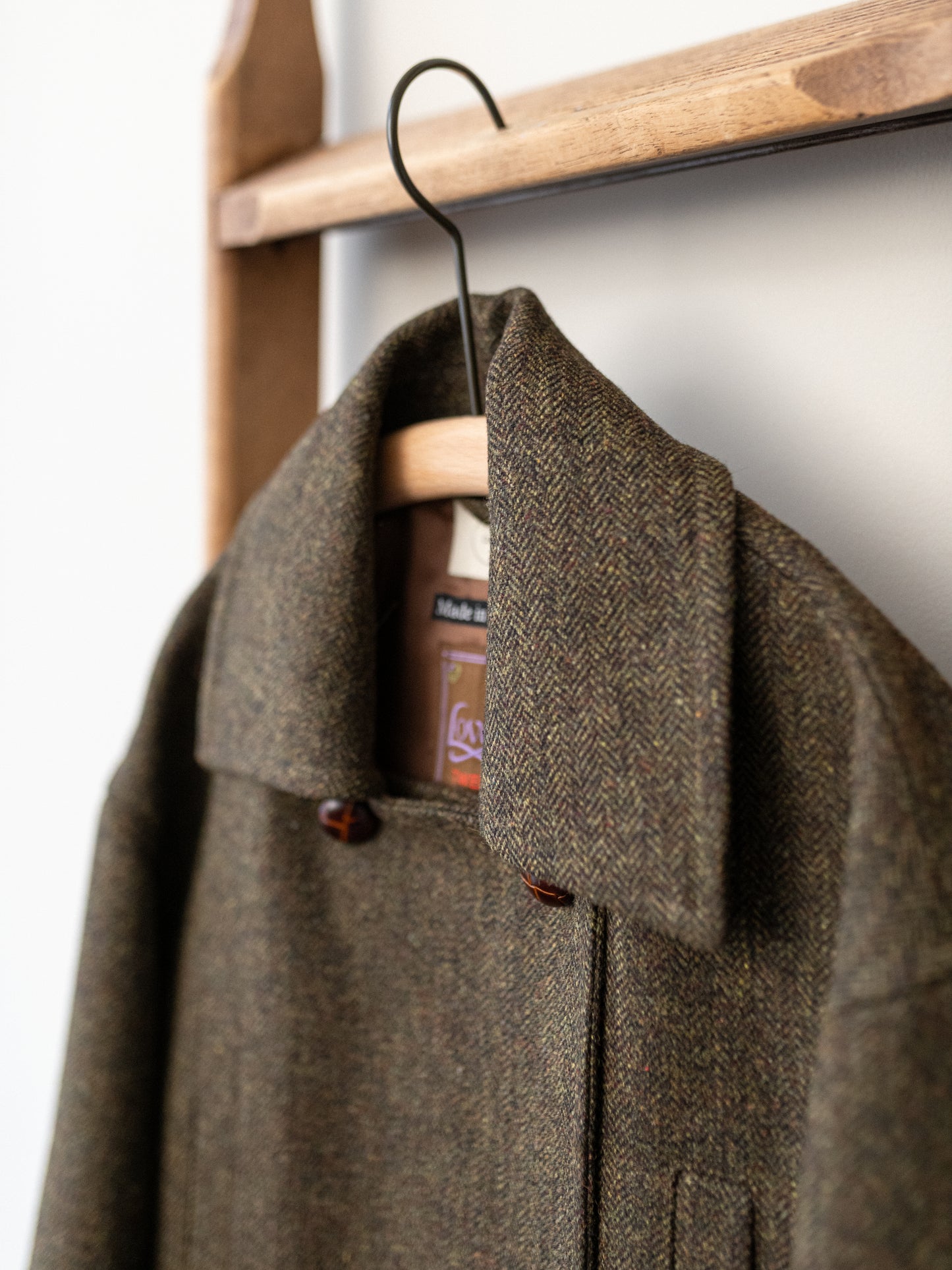 Long Peacoat / Khaki Herringbone Tweed