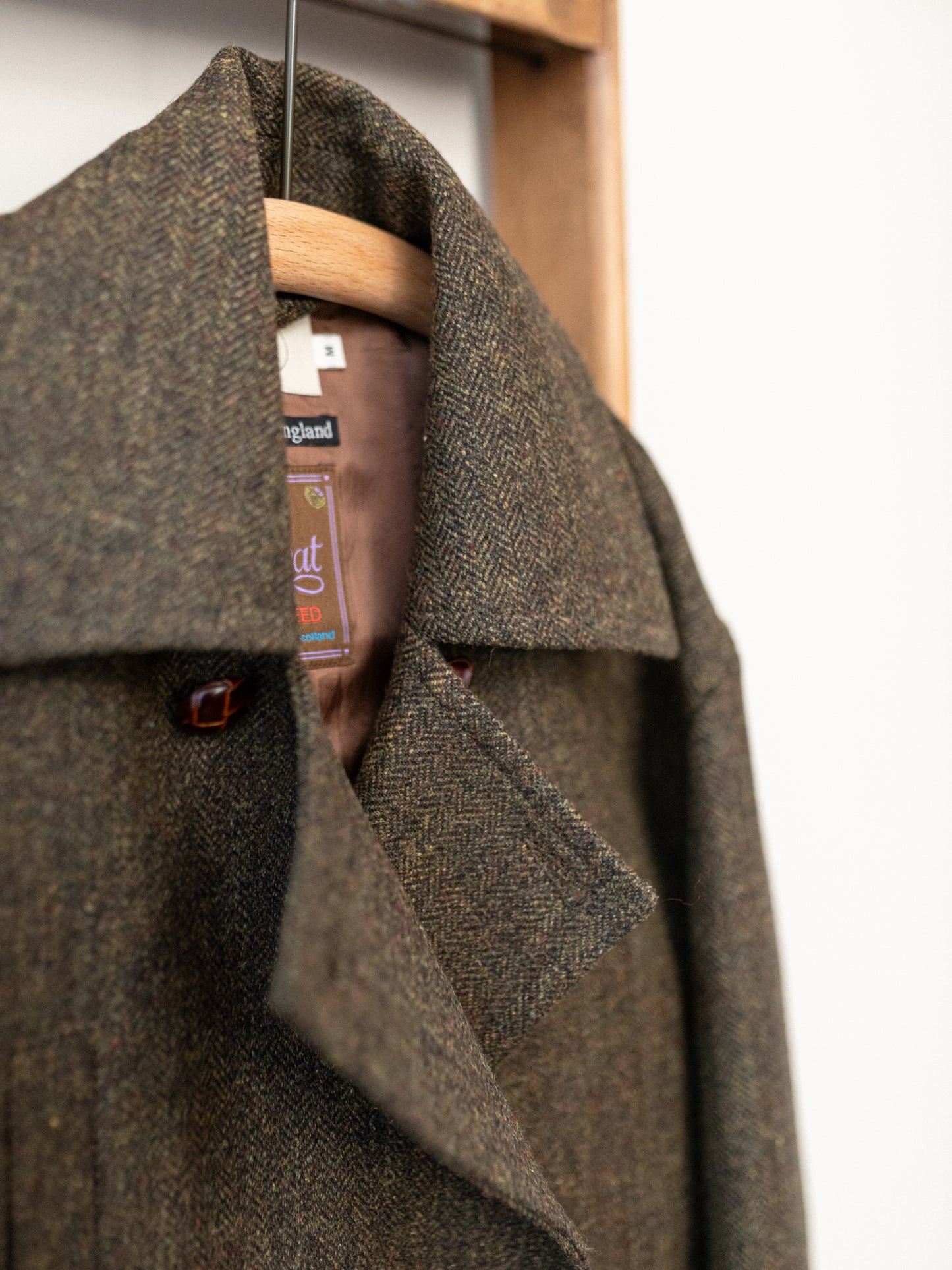 Long Peacoat / Khaki Herringbone Tweed