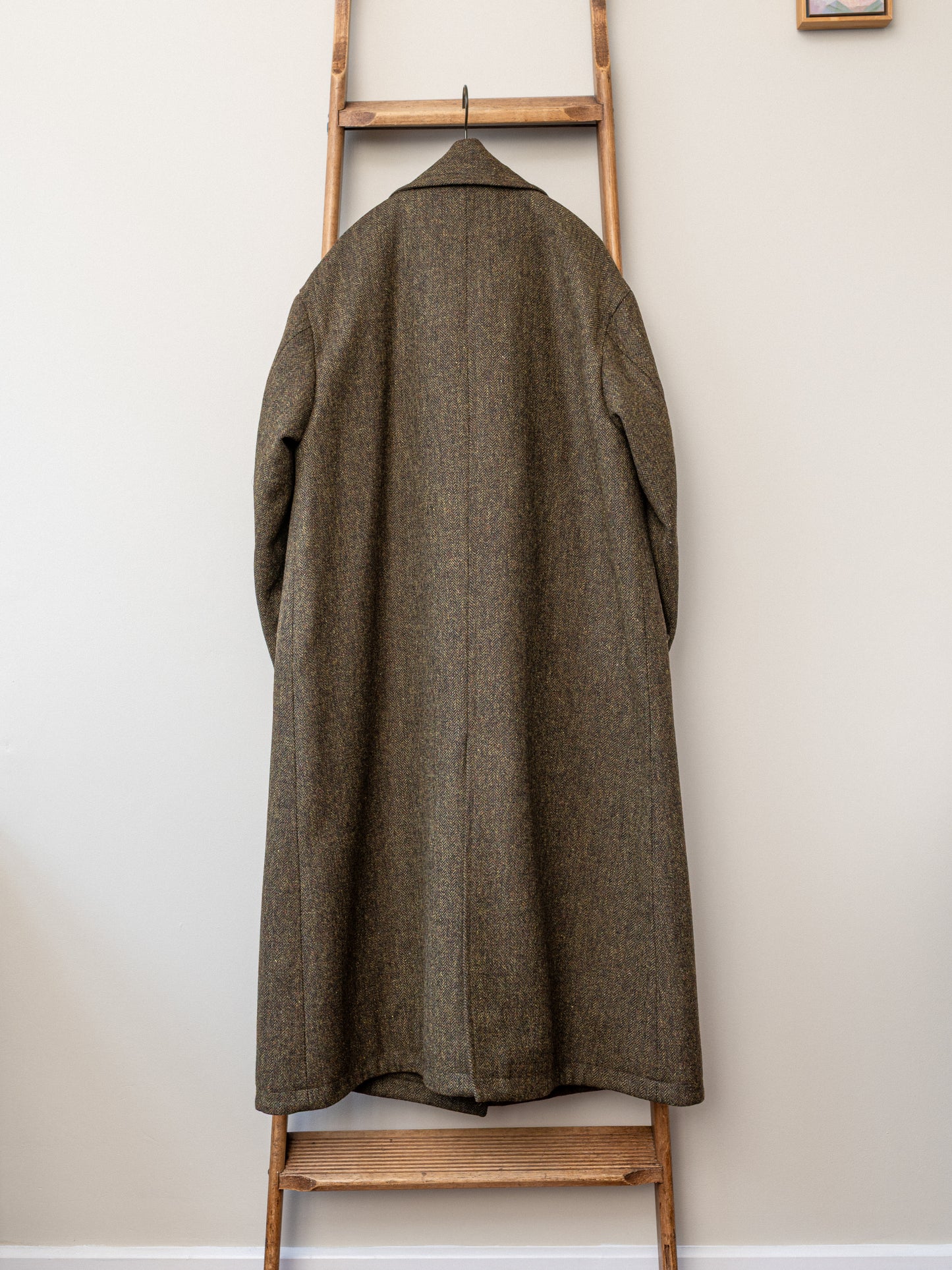 Long Peacoat / Khaki Herringbone Tweed