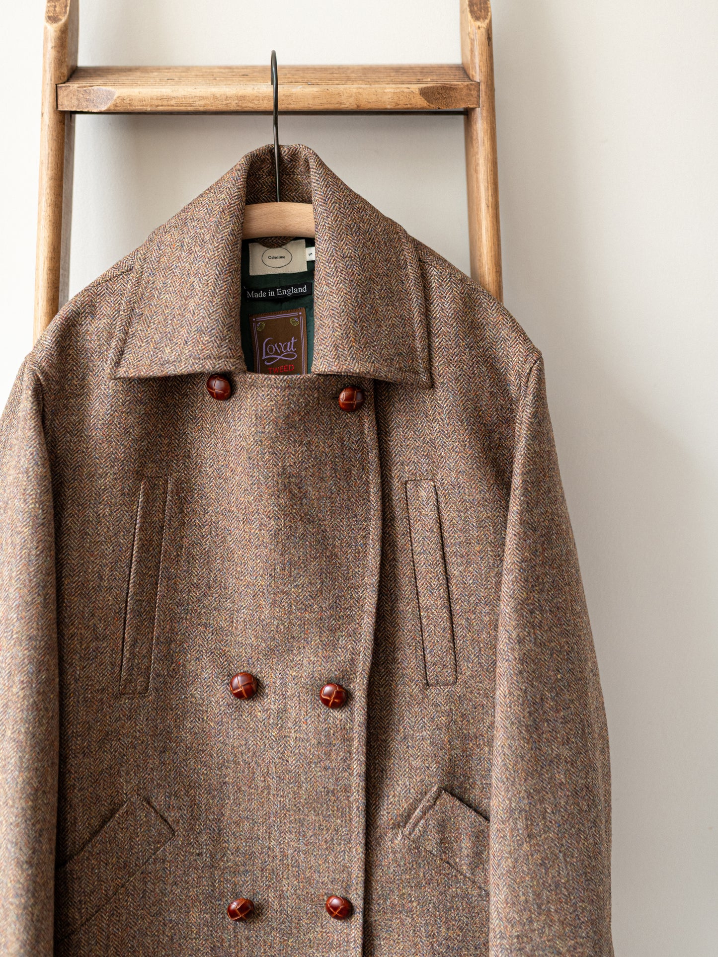 Long Peacoat / Brown Herringbone Tweed