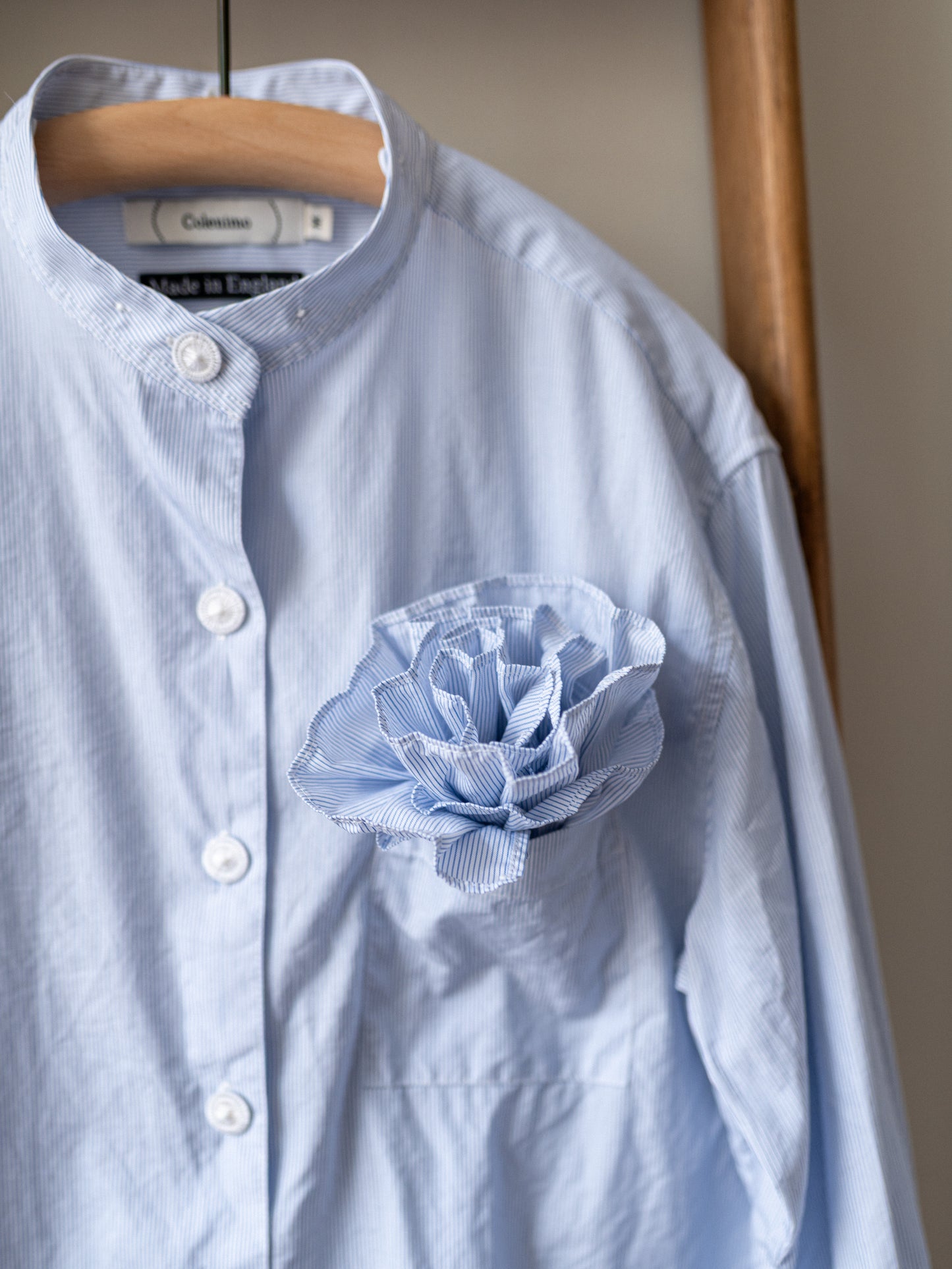 Detachable Ruffle Collar Top / Blue Pin Stripe