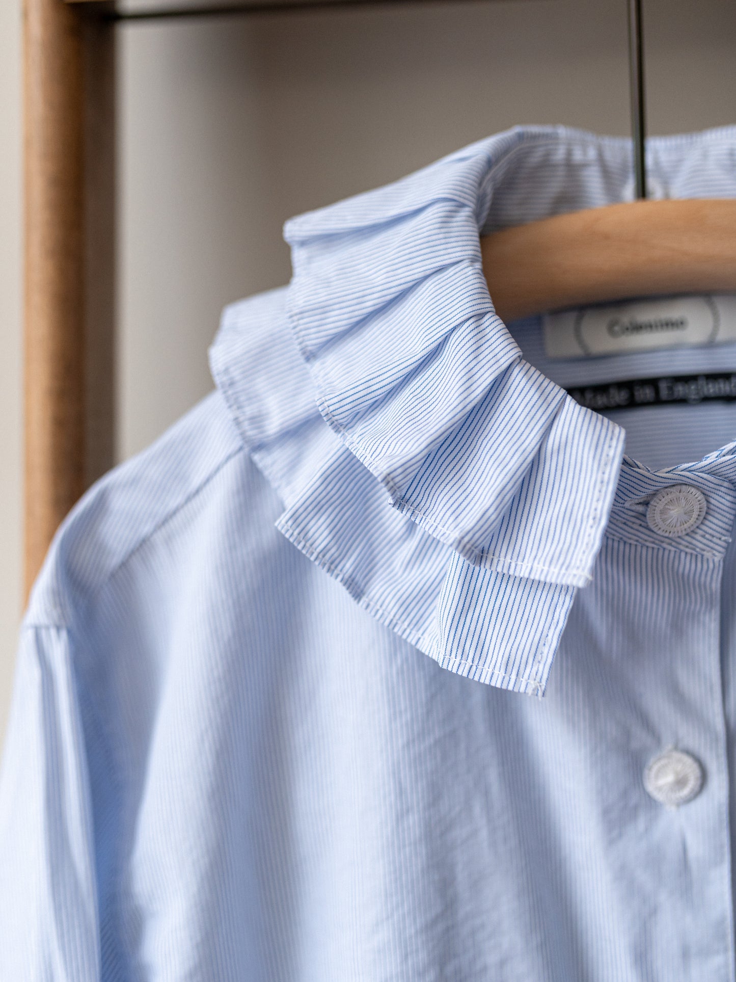Detachable Ruffle Collar Top / Blue Pin Stripe
