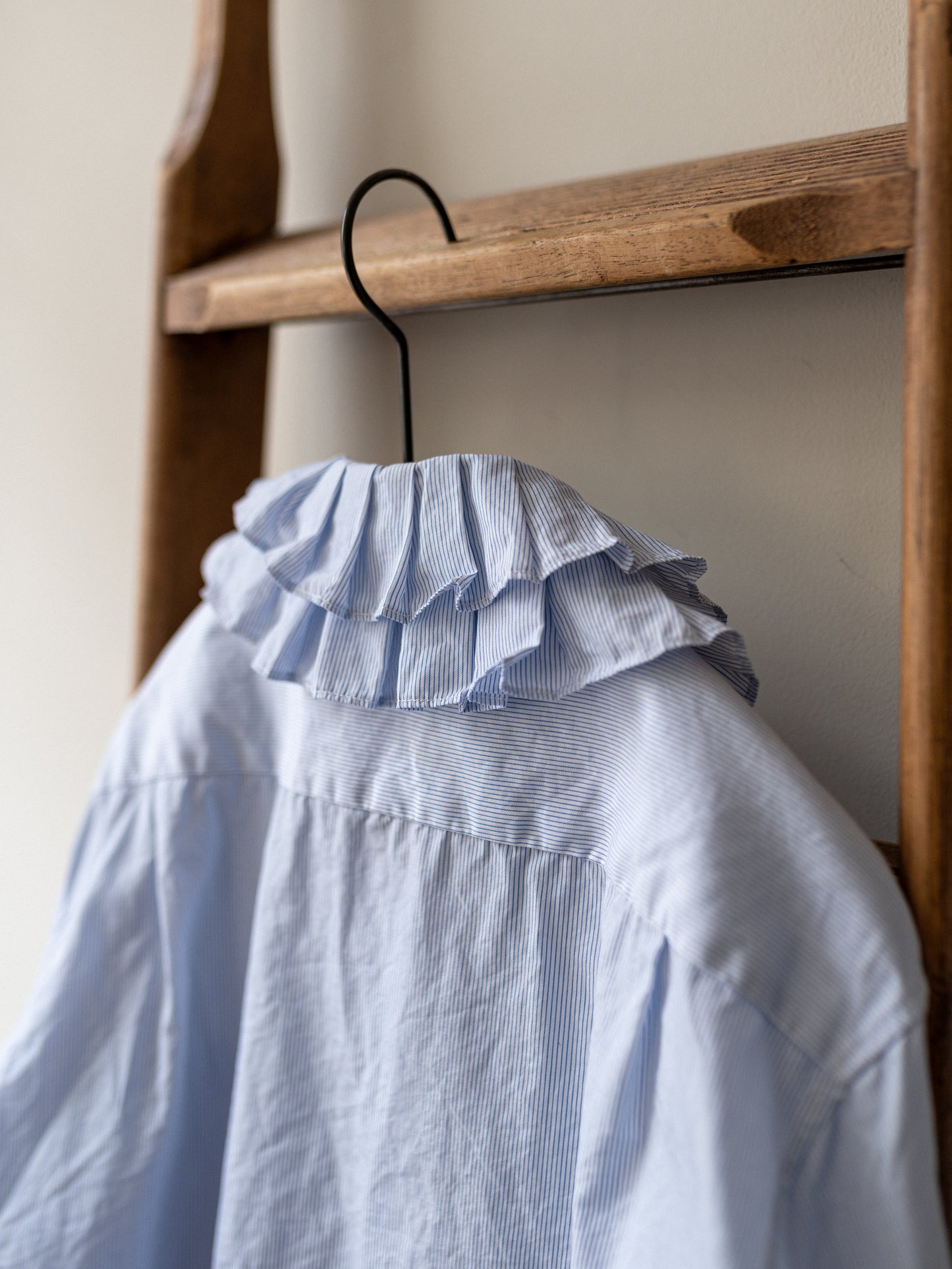 Detachable Ruffle Collar Top / Blue Pin Stripe