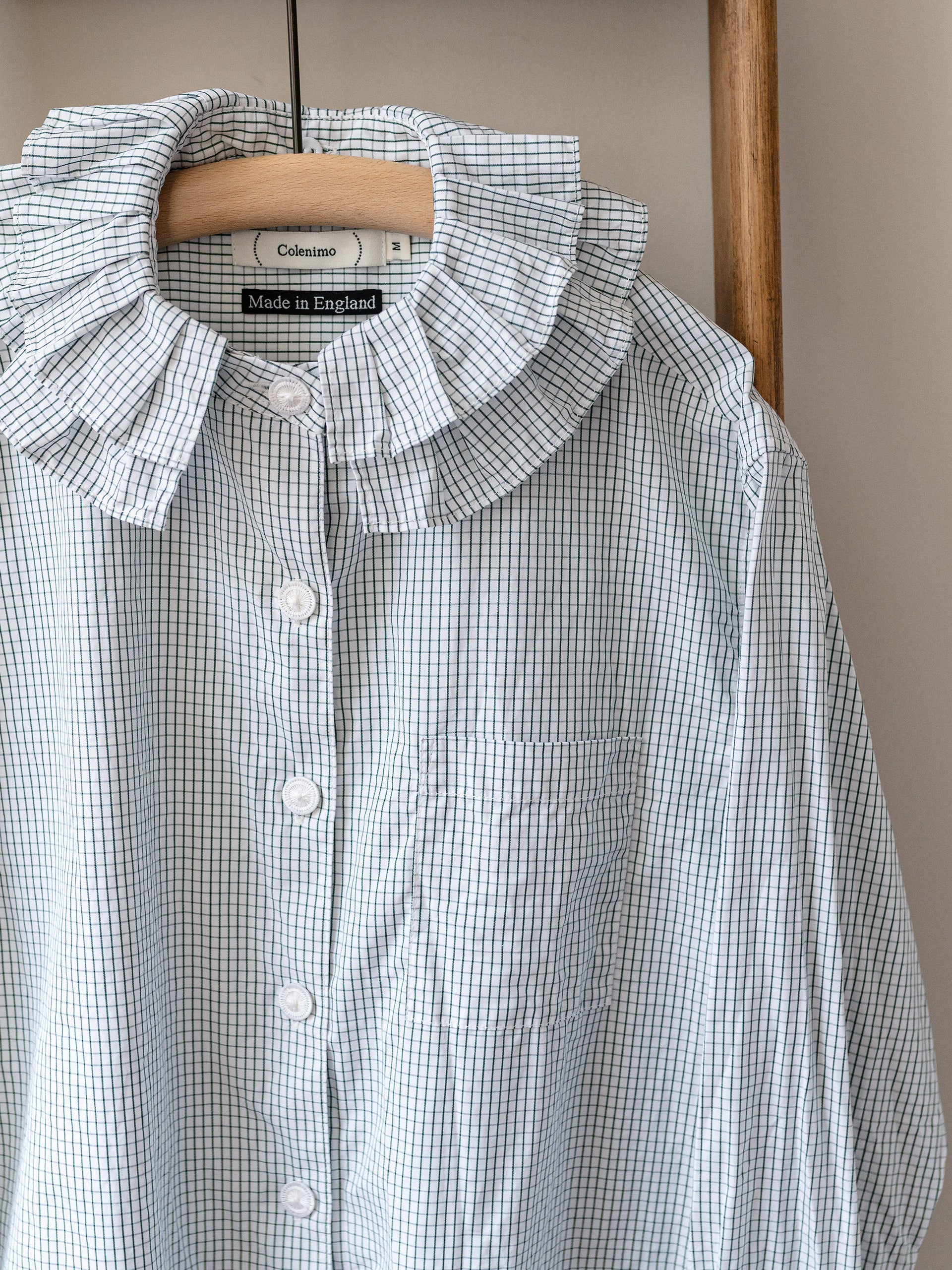 Detachable Ruffle Collar Top / Green Windowpane