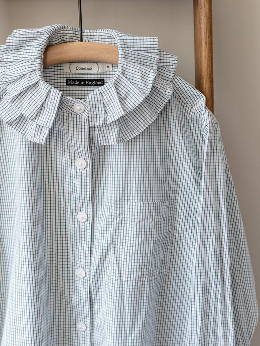 Detachable Ruffle Collar Top / Green Windowpane