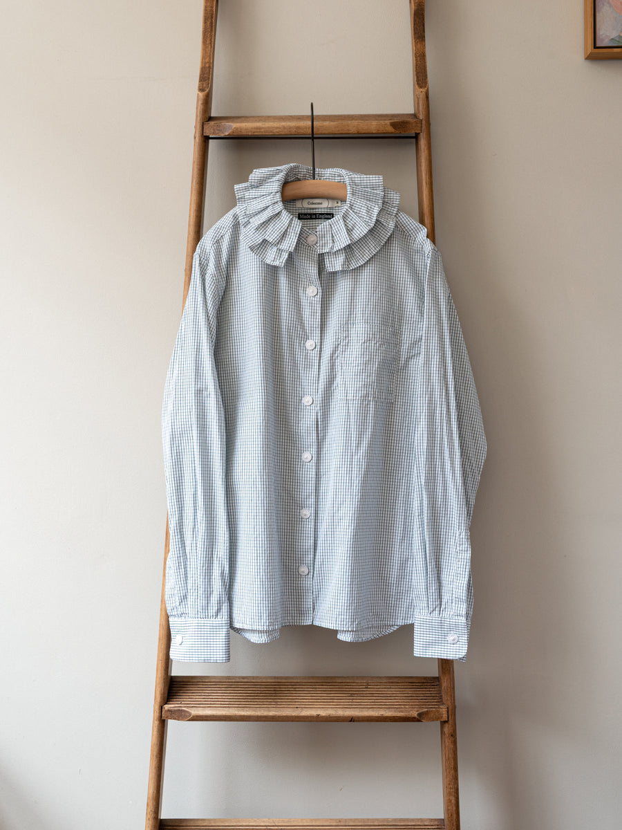 Detachable Ruffle Collar Top Green Windowpane | Made in UK – Colenimo