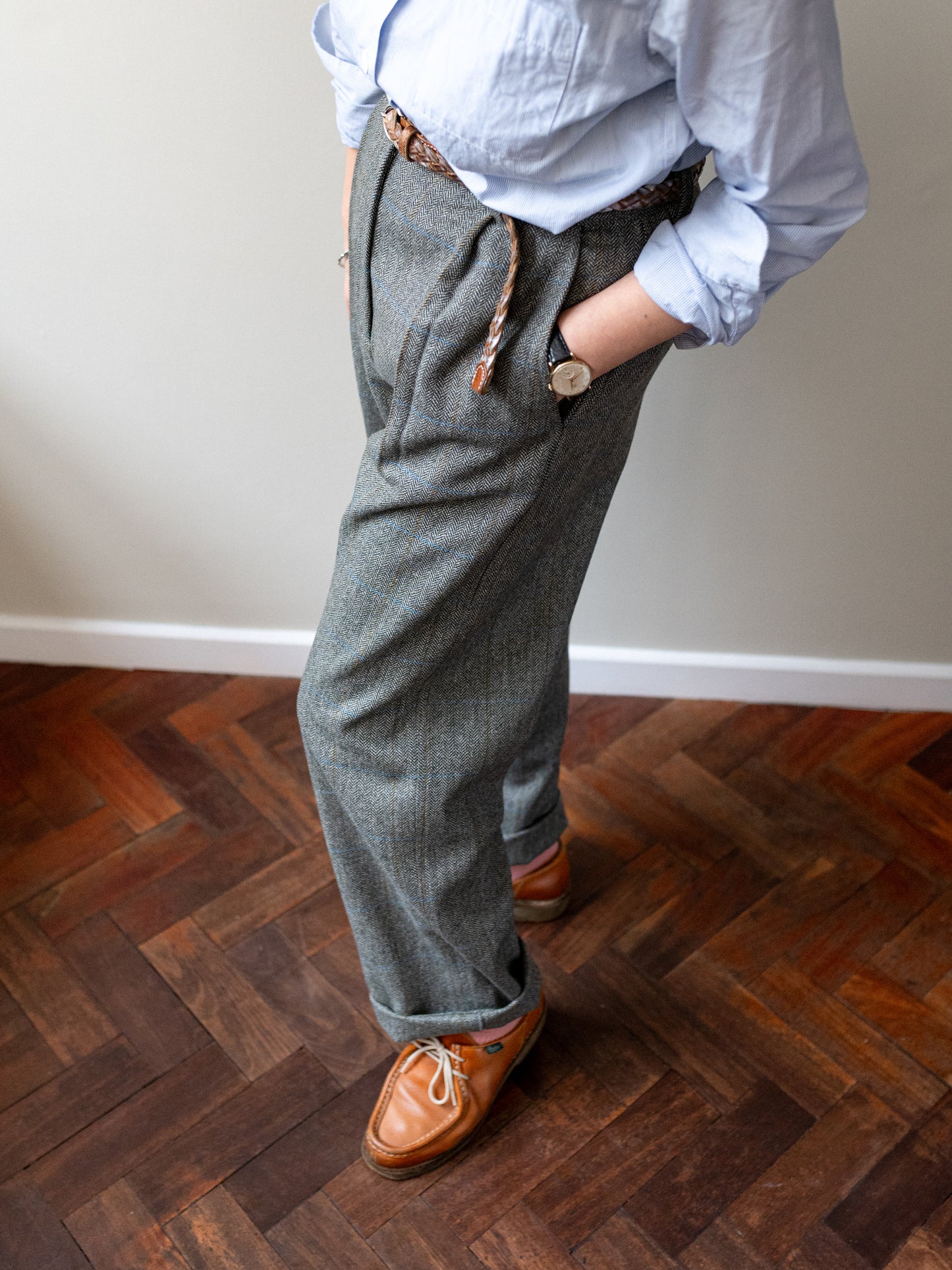 Scottish Merino Wool Trouser / Grey Herringbone