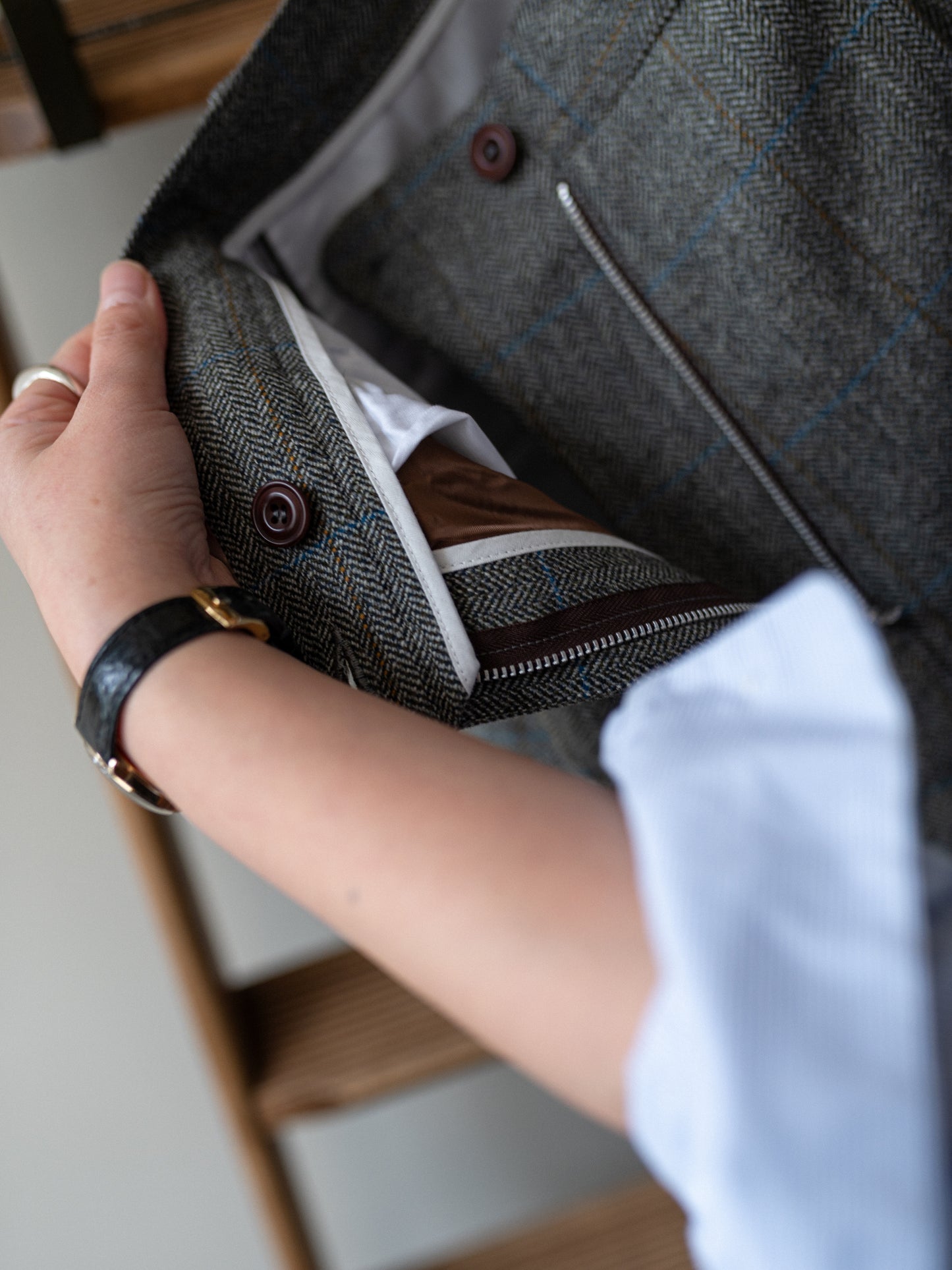 Scottish Merino Wool Trouser / Grey Herringbone