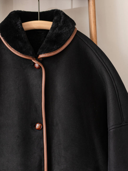 Sheepskin Reversible Poncho Coat / Black