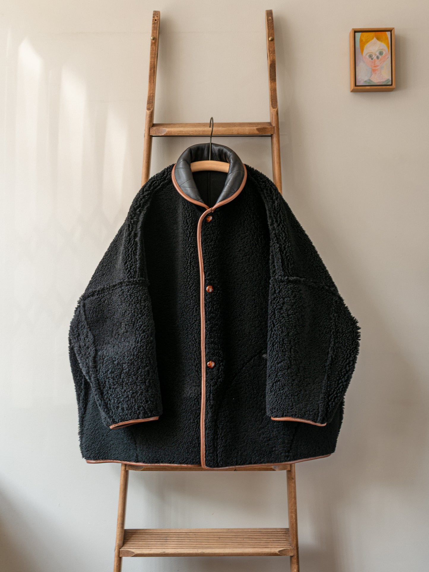 Sheepskin Reversible Poncho Coat / Black