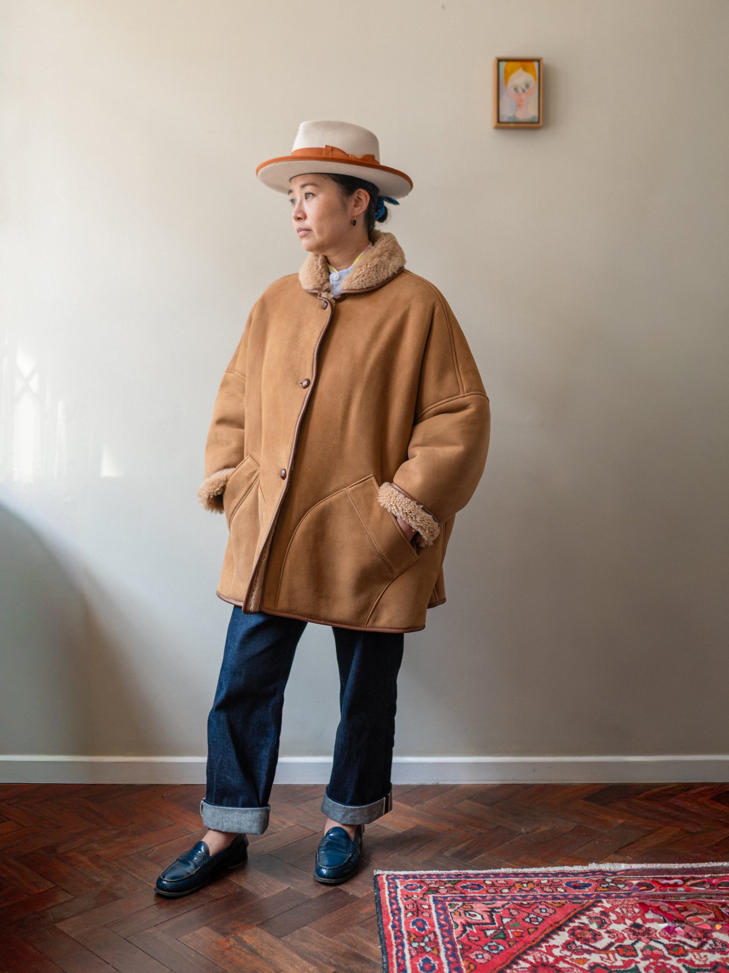 Sheepskin Reversible Poncho Coat / Tan