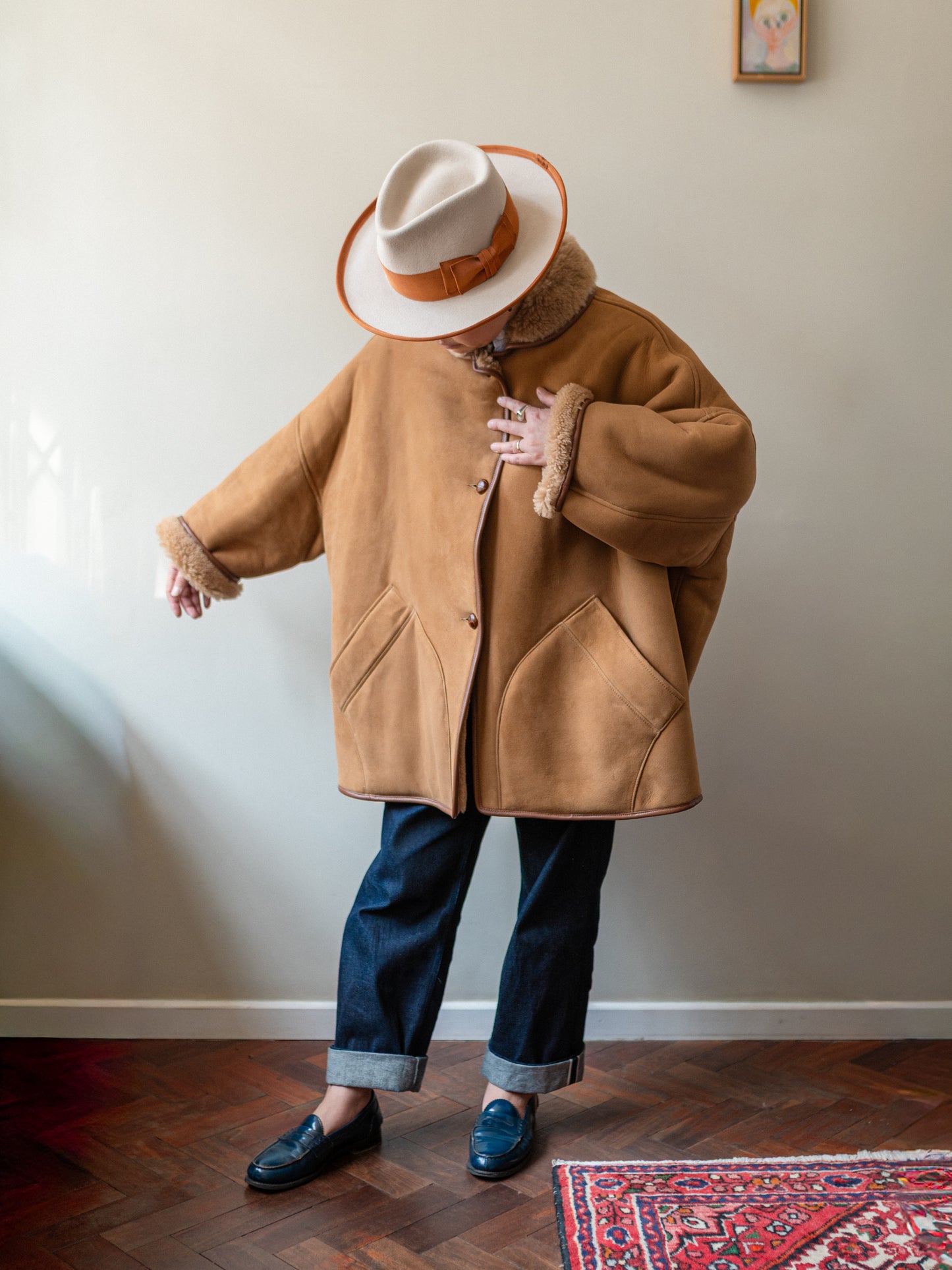 Sheepskin Reversible Poncho Coat / Tan