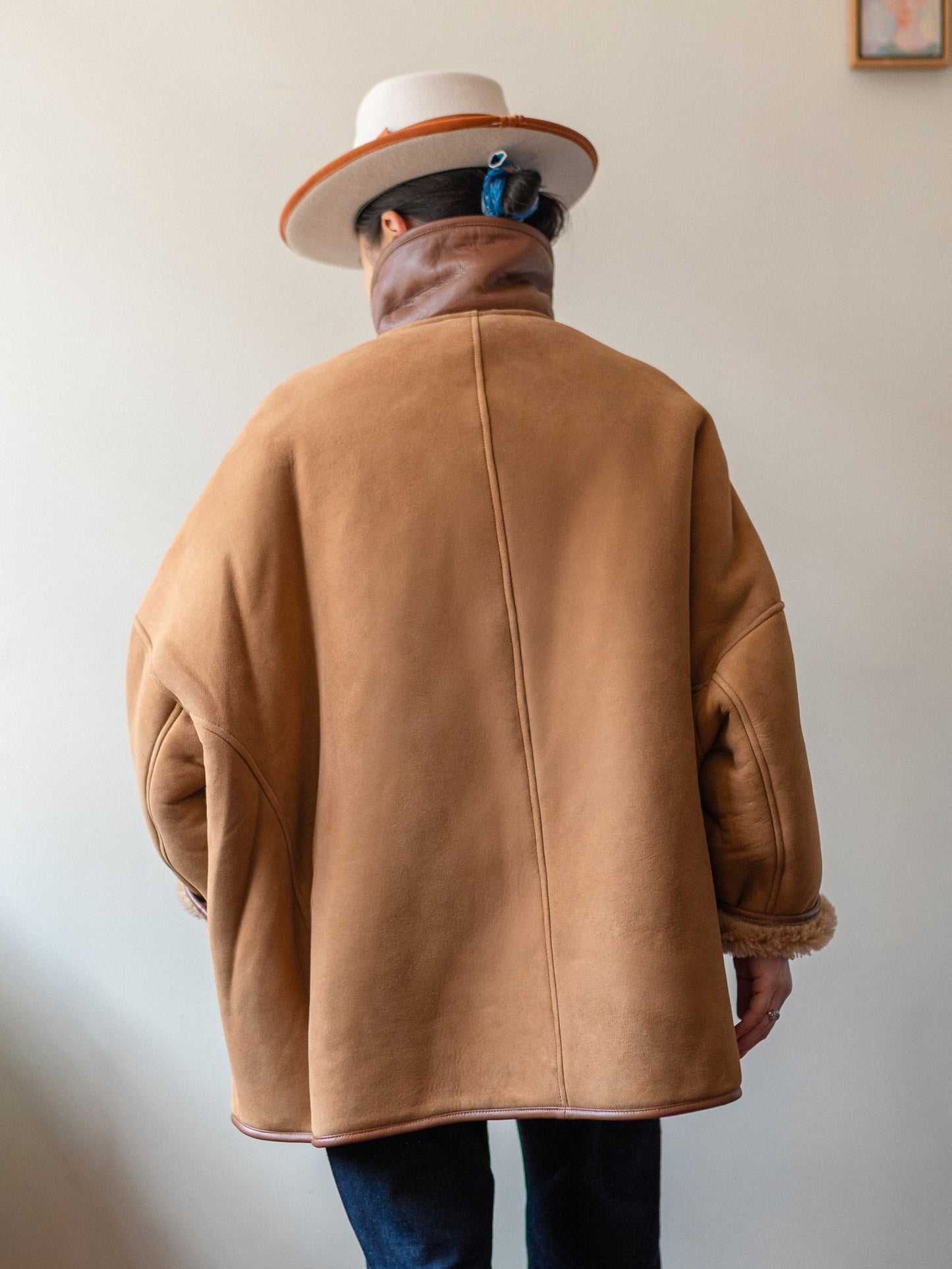Sheepskin Reversible Poncho Coat / Tan