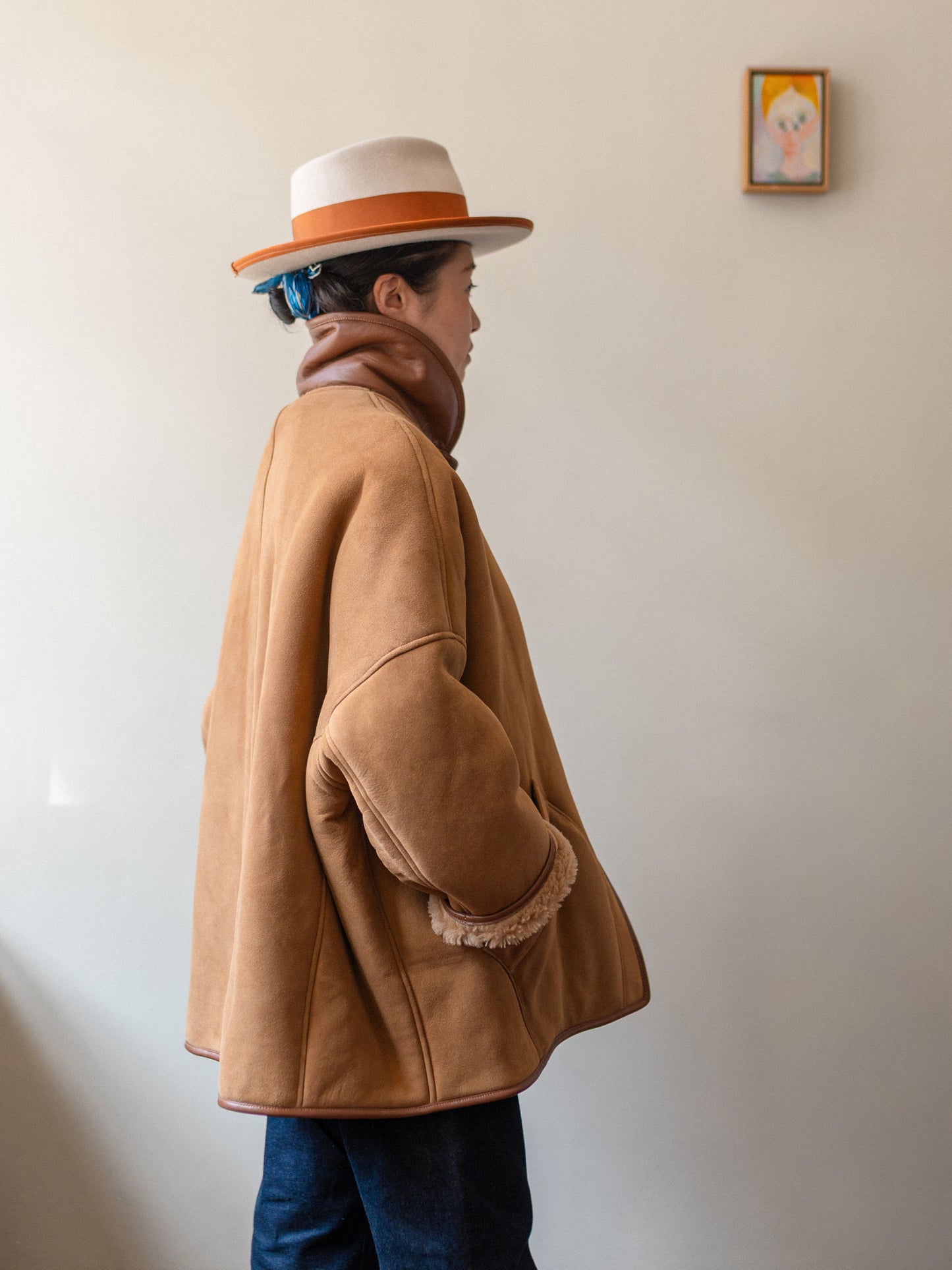 Sheepskin Reversible Poncho Coat / Tan