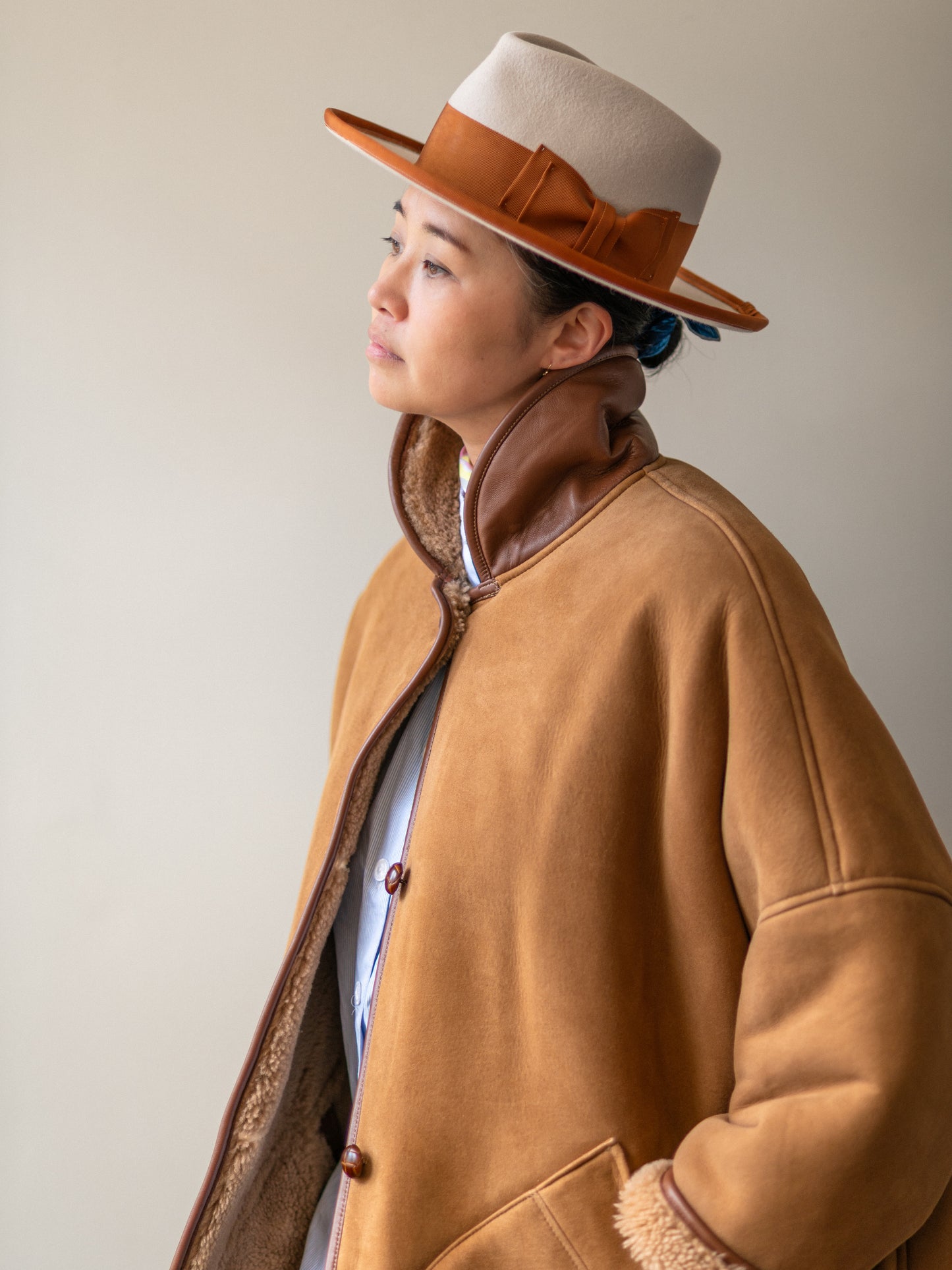 Sheepskin Reversible Poncho Coat / Tan