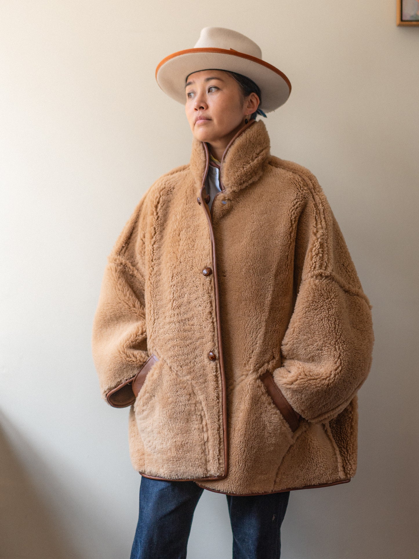 Sheepskin Reversible Poncho Coat / Tan