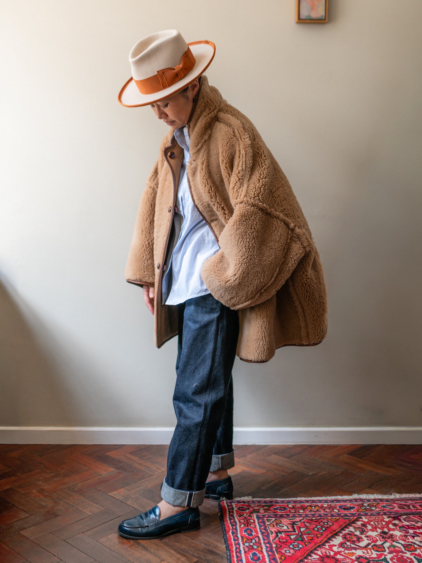 Sheepskin Reversible Poncho Coat / Tan