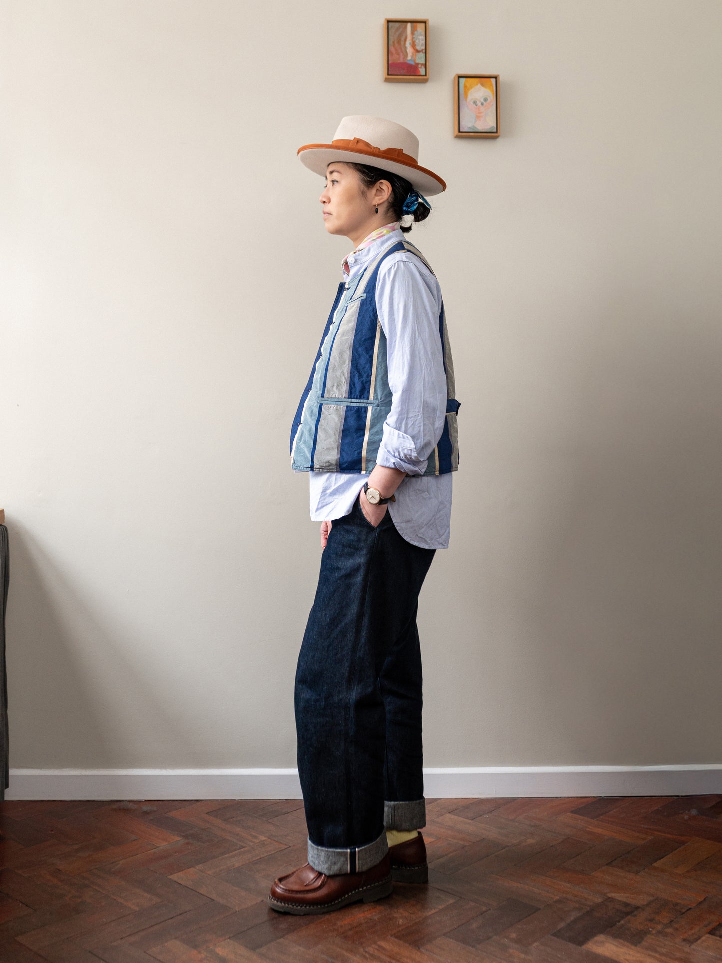 Silk Reversible Vest / Blue Stripe