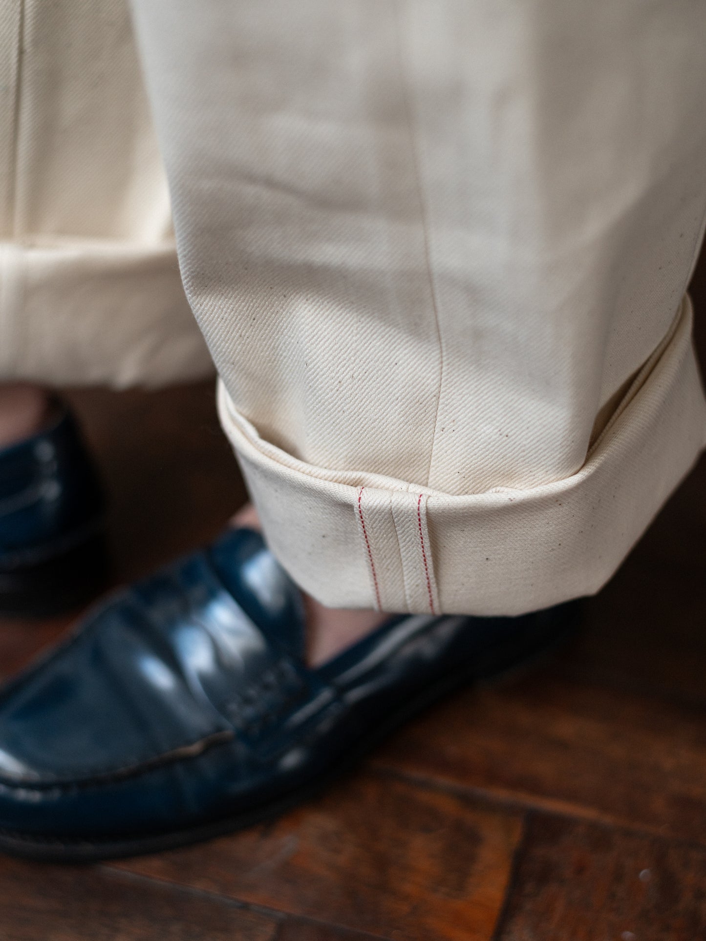 Straight-Leg Japanese Selvedge Denim Trousers / Ivory