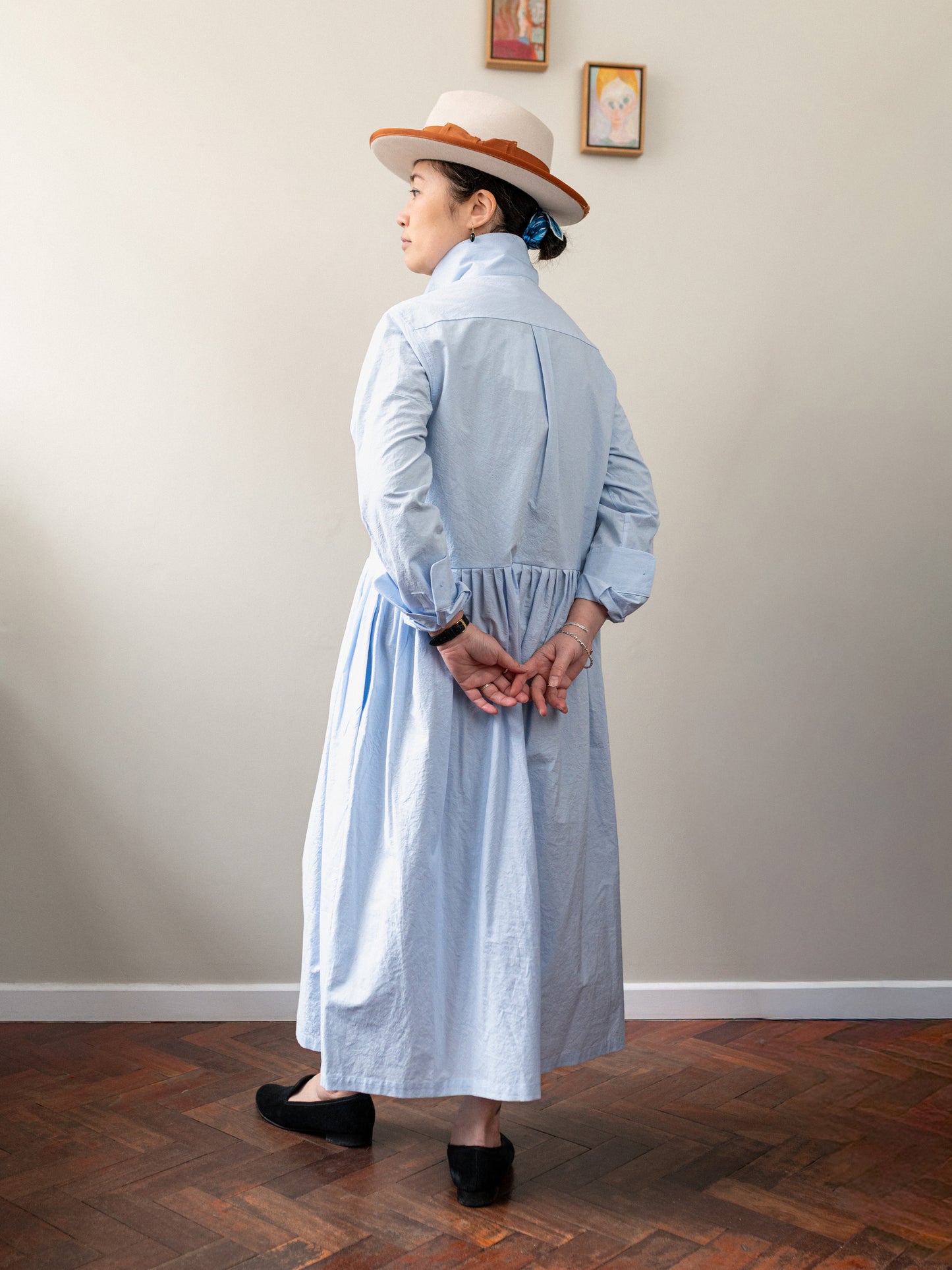 Typewriter Cotton Dress / Light Blue