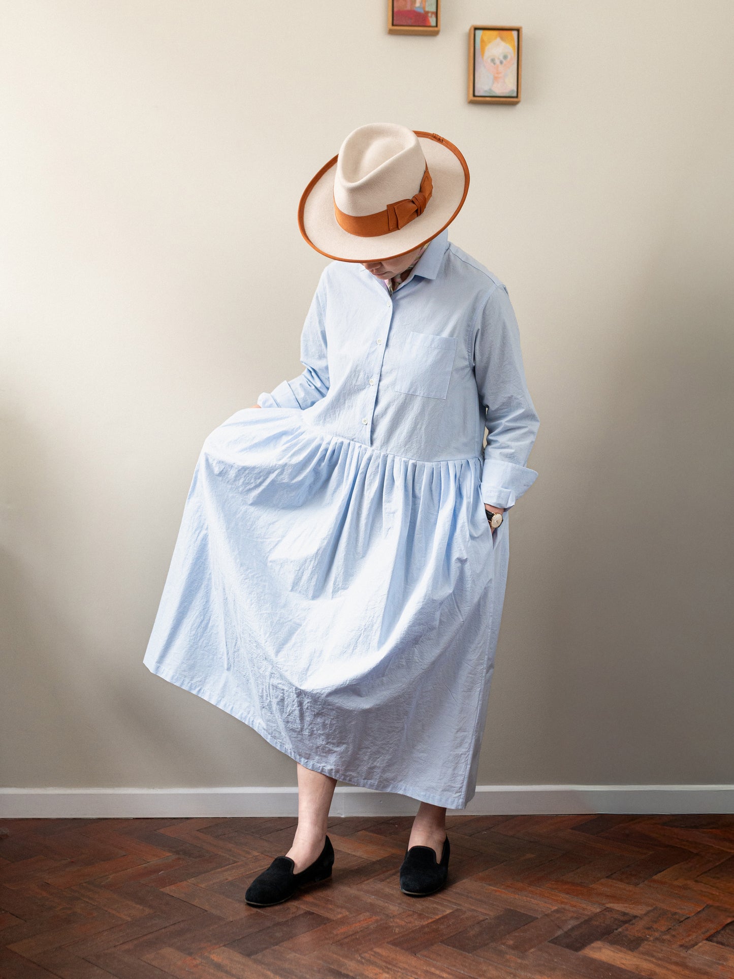 Typewriter Cotton Dress / Light Blue