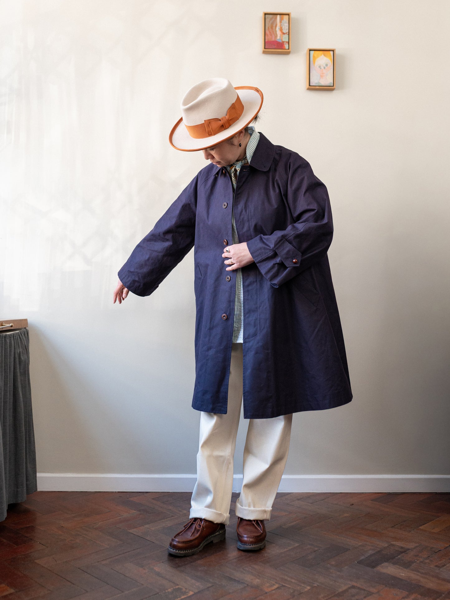 A-Line Balmacaan / Dry Wax Cotton Navy