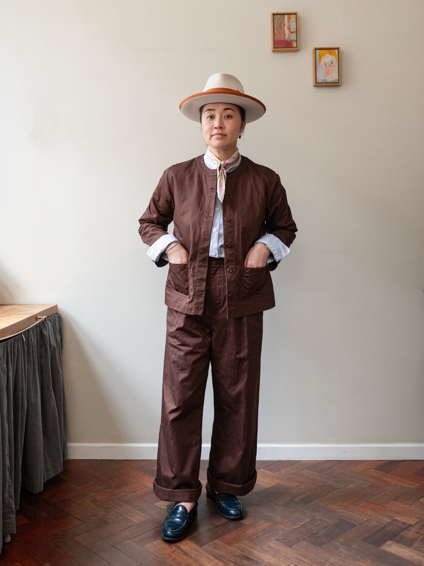 Wide Trouser / Cotton Herringbone Chestnut