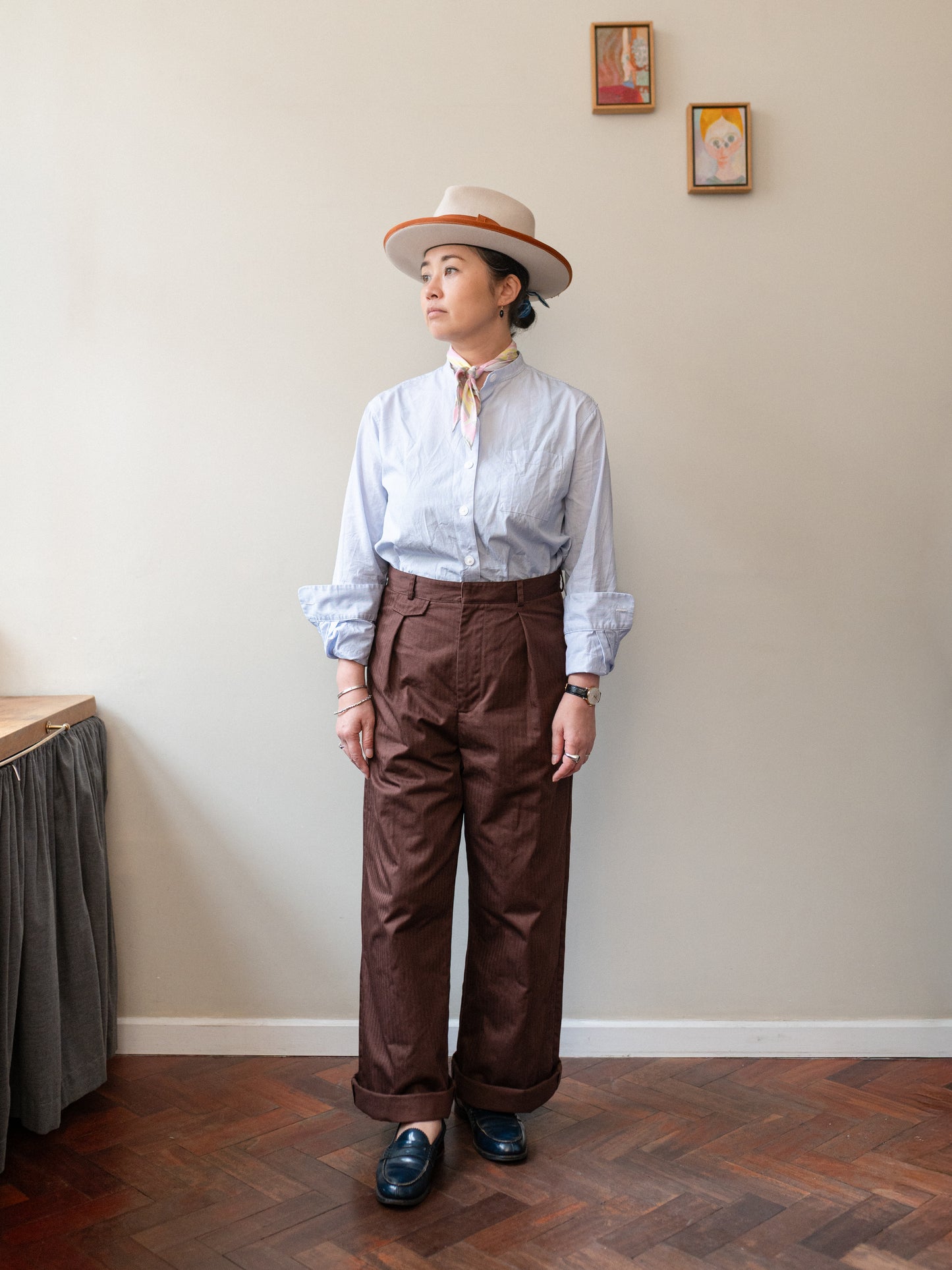 Wide Trouser / Cotton Herringbone Chestnut