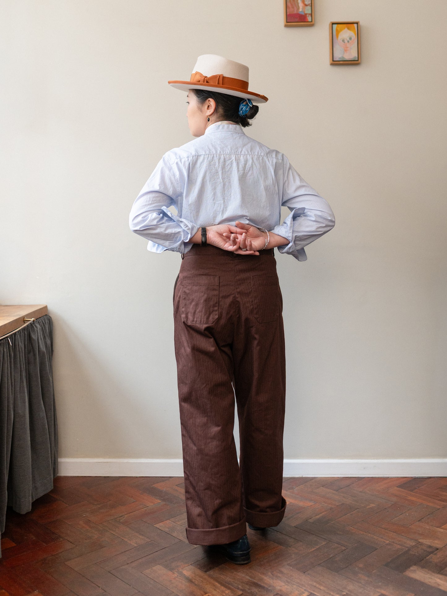 Wide Trouser / Cotton Herringbone Chestnut