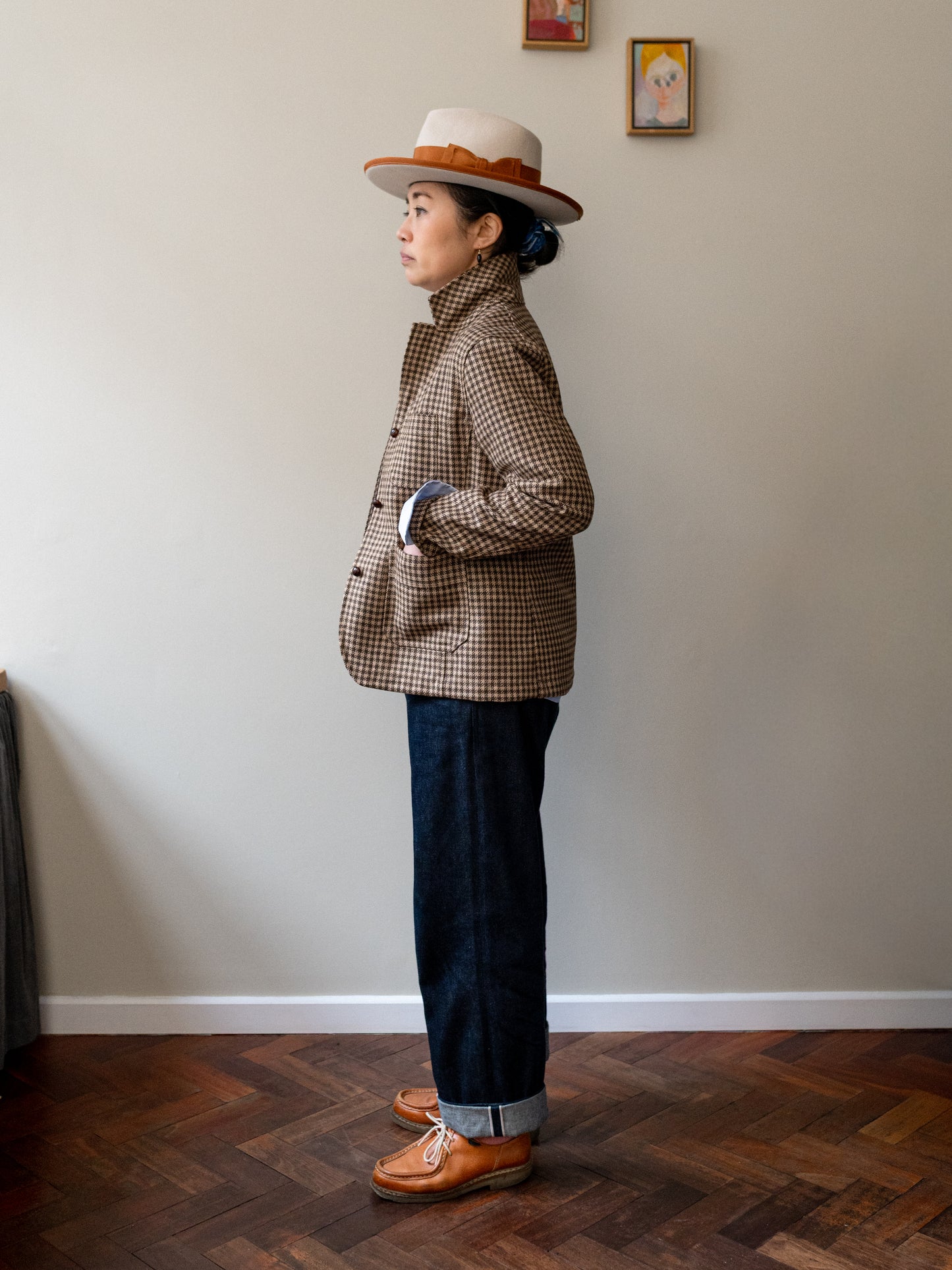 Worker Jacket / Brown Houndstooth Cheviot Tweed