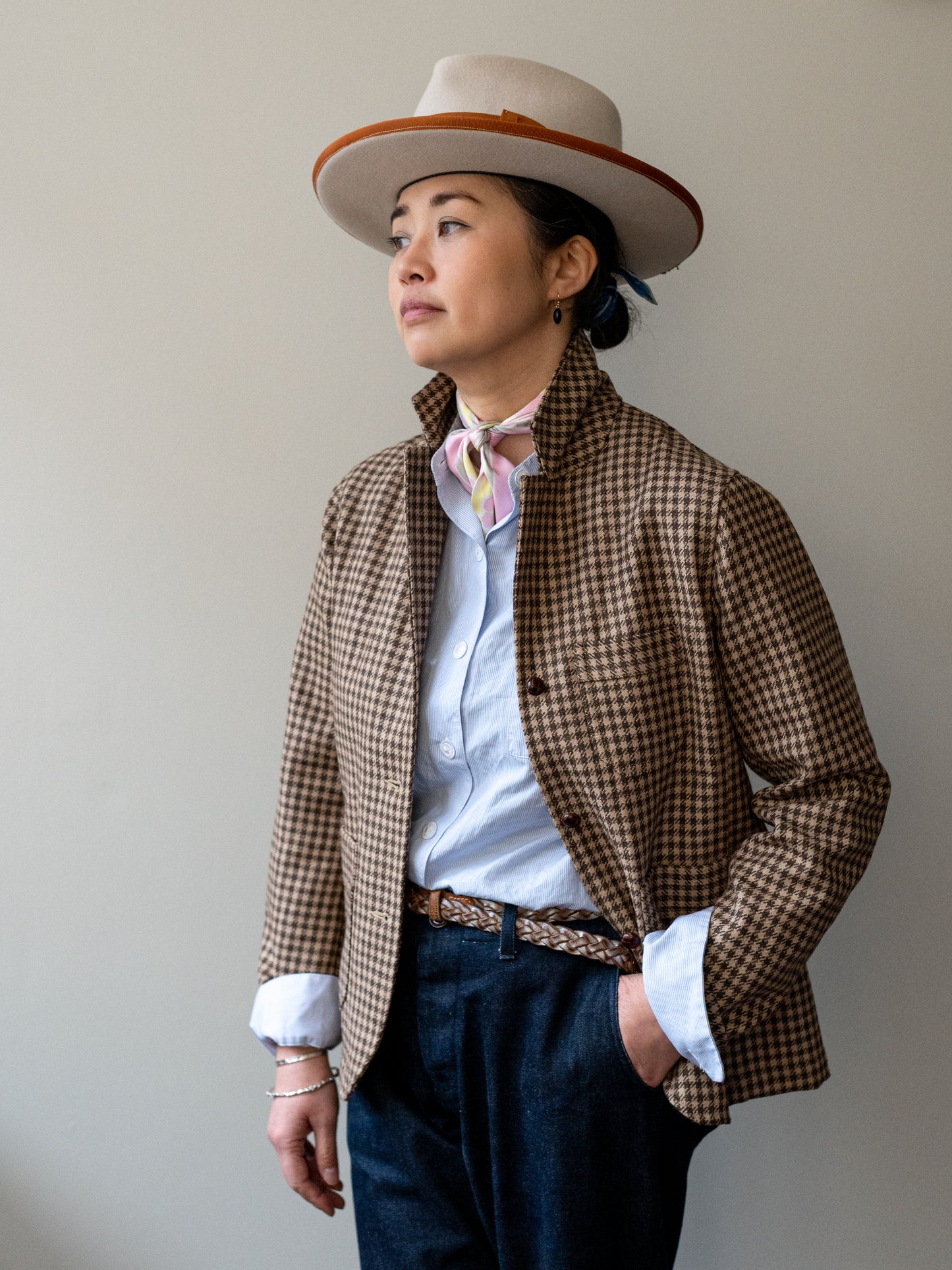 Worker Jacket / Brown Houndstooth Cheviot Tweed