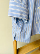 Open Collar Cotton Top / Blue Stripe
