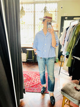 Open Collar Cotton Top / Blue Stripe