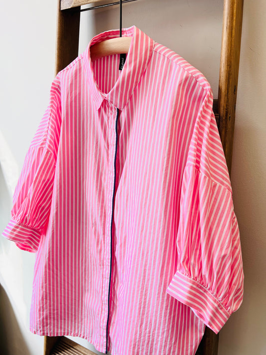 Balloon Sleeve Stripe Top / Pink stripe