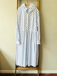 Cut Jacquard Dots Cotton Dress / Blue Dots