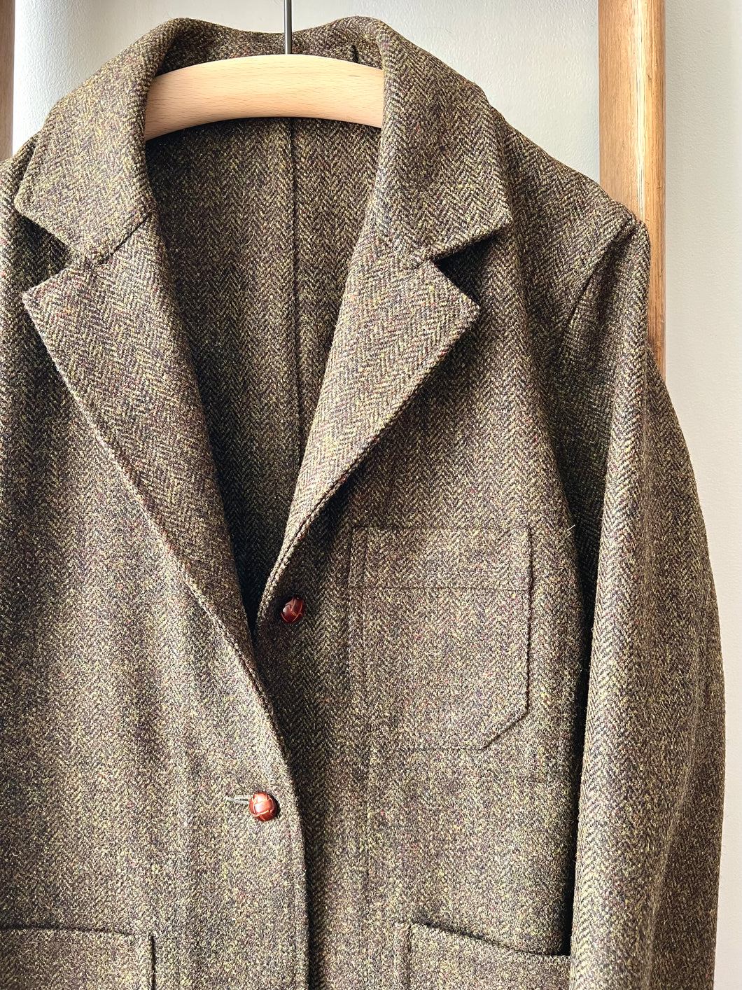 Herringbone Cheviot Tweed Jacket / Khaki Herringbone