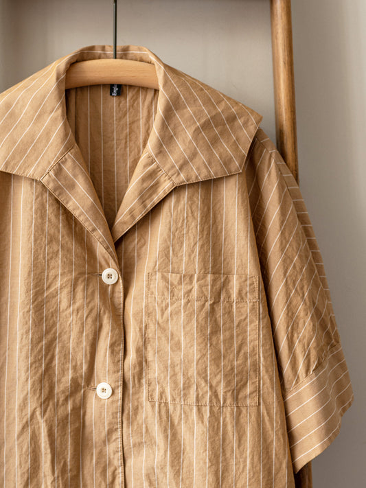 Open Collar Top / Umber Stripe
