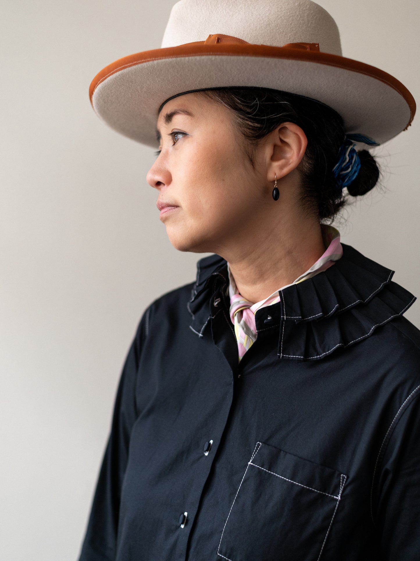 Cotton Poplin Ruffle Collar Dress / Black