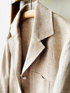 Irish Linen Workers Jacket / Herringbone Beige