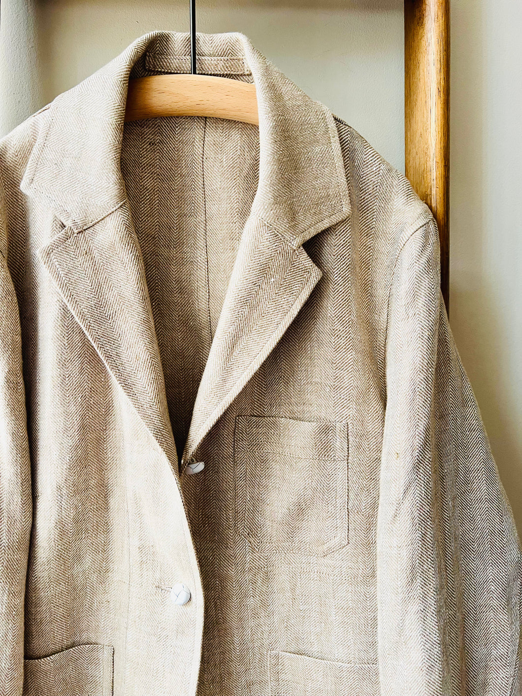 Irish Linen Workers Jacket / Herringbone Beige