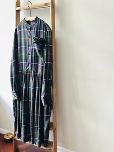 Tartan Check Ruffle Collar Dress / Green Tartan