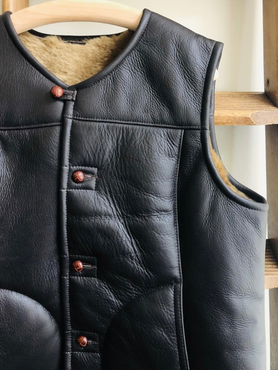 Sheepskin Gilet - Dark Brown Leather Aviator Sheepskin