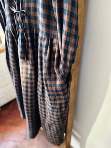 Irish Linen Gingham Dress / Brown