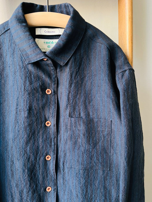 Irish Linen Shirt / Navy Stripe