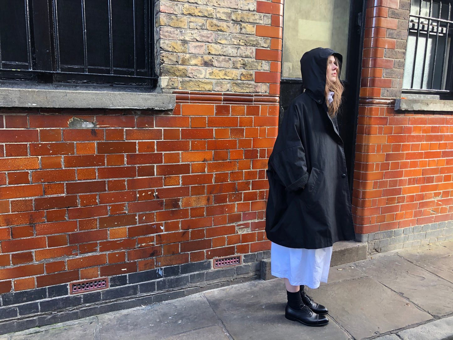 Wax Cotton Poncho Rain Coat / Black