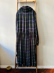 Tartan Check Ruffle Collar Dress / Green Tartan