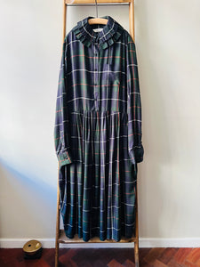 Tartan Check Ruffle Collar Dress / Green Tartan